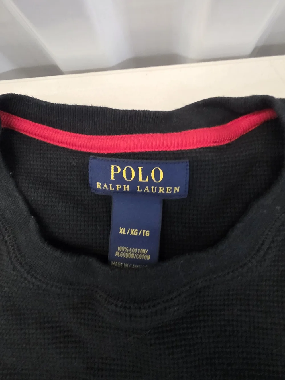 Polo Ralph Lauren Shirt Mens XL Black Waffle Knit Thermal Long Sleeve Logo Tee